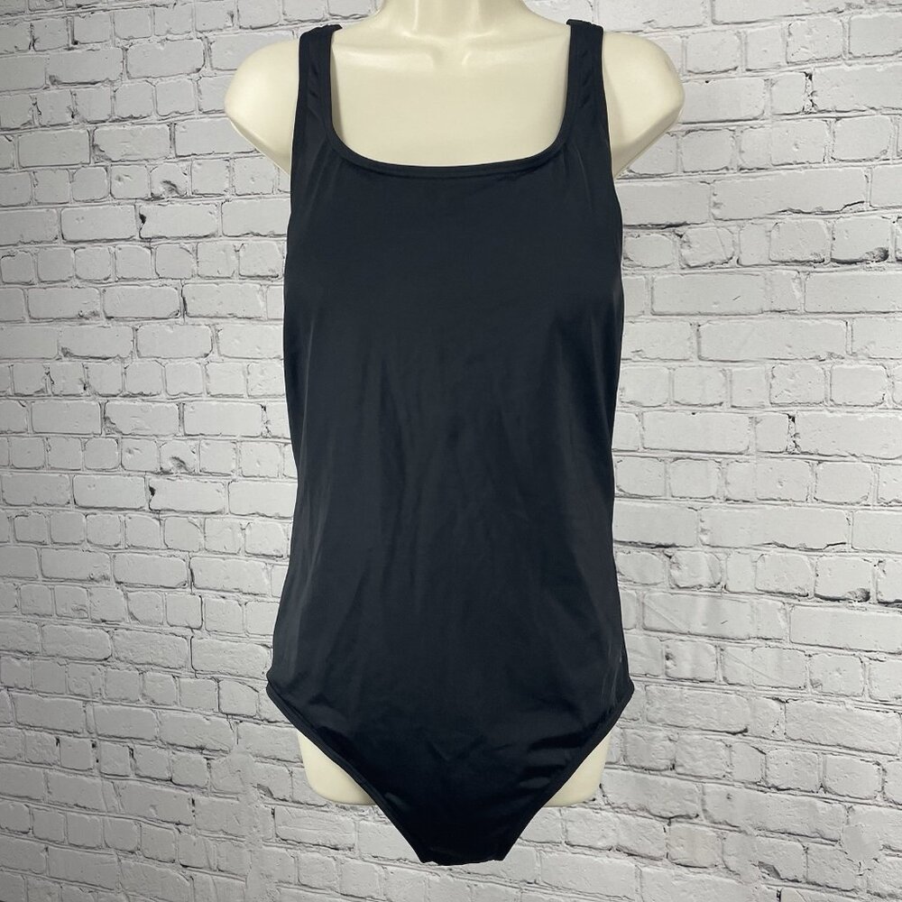 Aquabelle Black Built In Padded Bra One Piece Full Coverage Swimsuit Size 22W